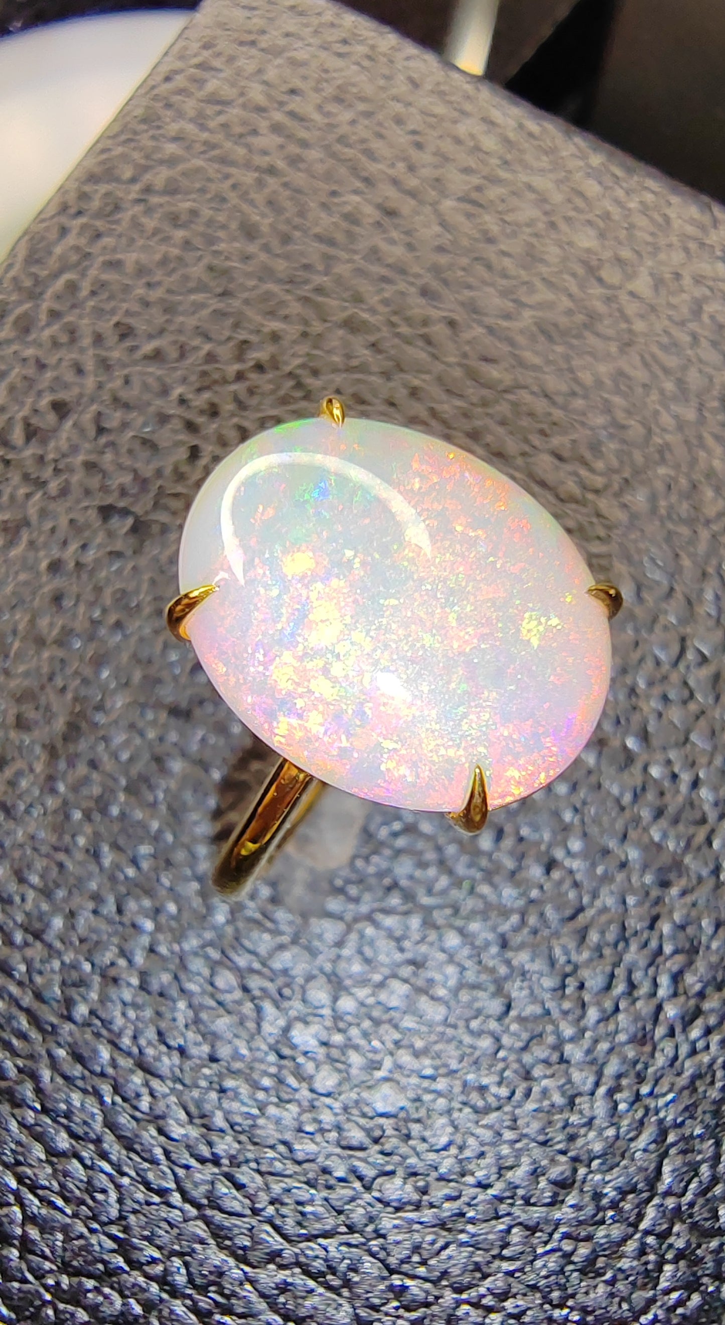 'Artist's Garden' 5.335ct Natural Solid Australian Crystal opal 14ct gold ring 14.5×11.8×5.4mm