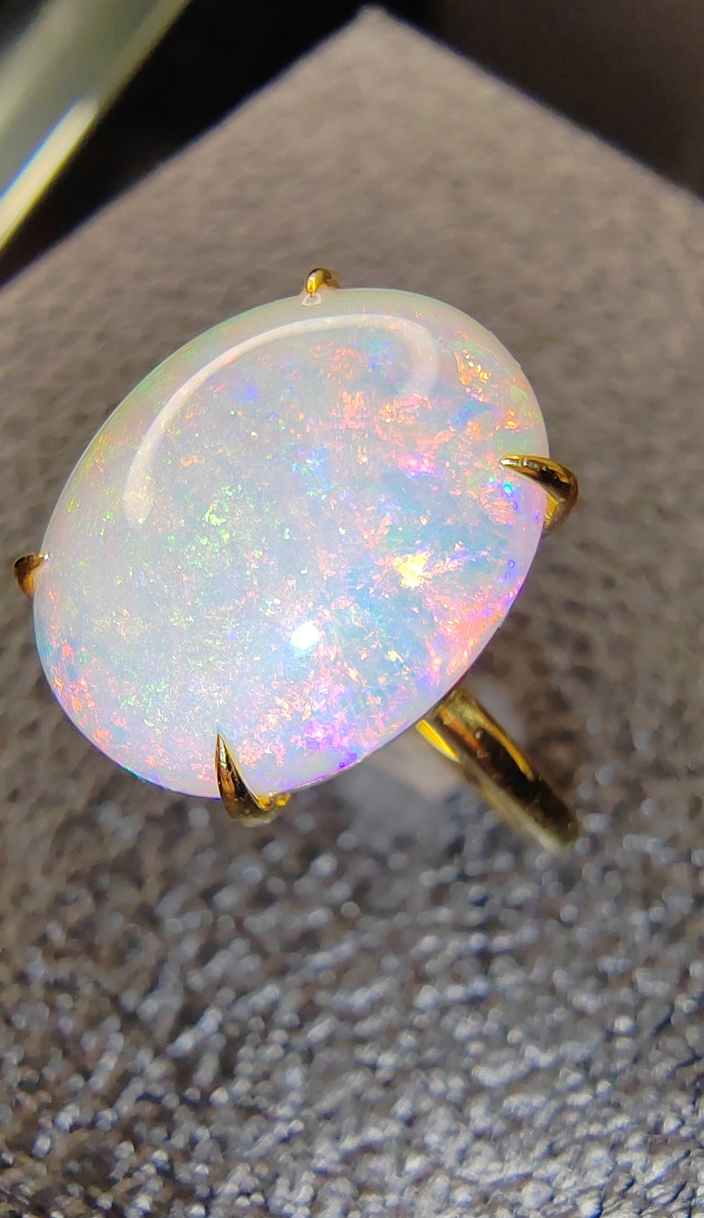 'Artist's Garden' 5.335ct Natural Solid Australian Crystal opal 14ct gold ring 14.5×11.8×5.4mm