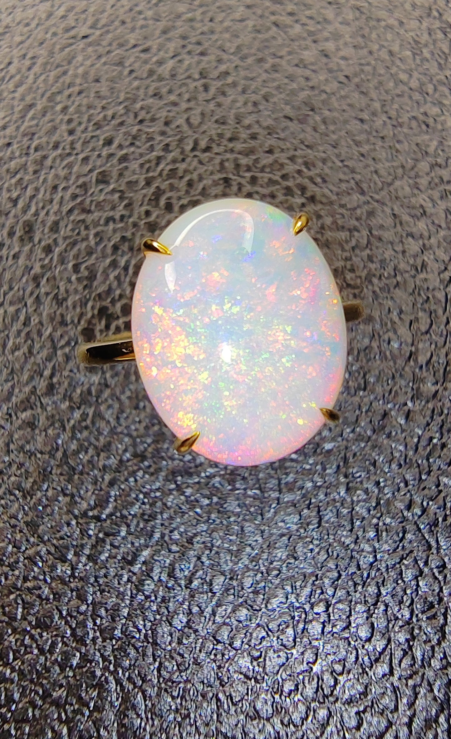 'Artist's Garden' 5.335ct Natural Solid Australian Crystal opal 14ct gold ring 14.5×11.8×5.4mm