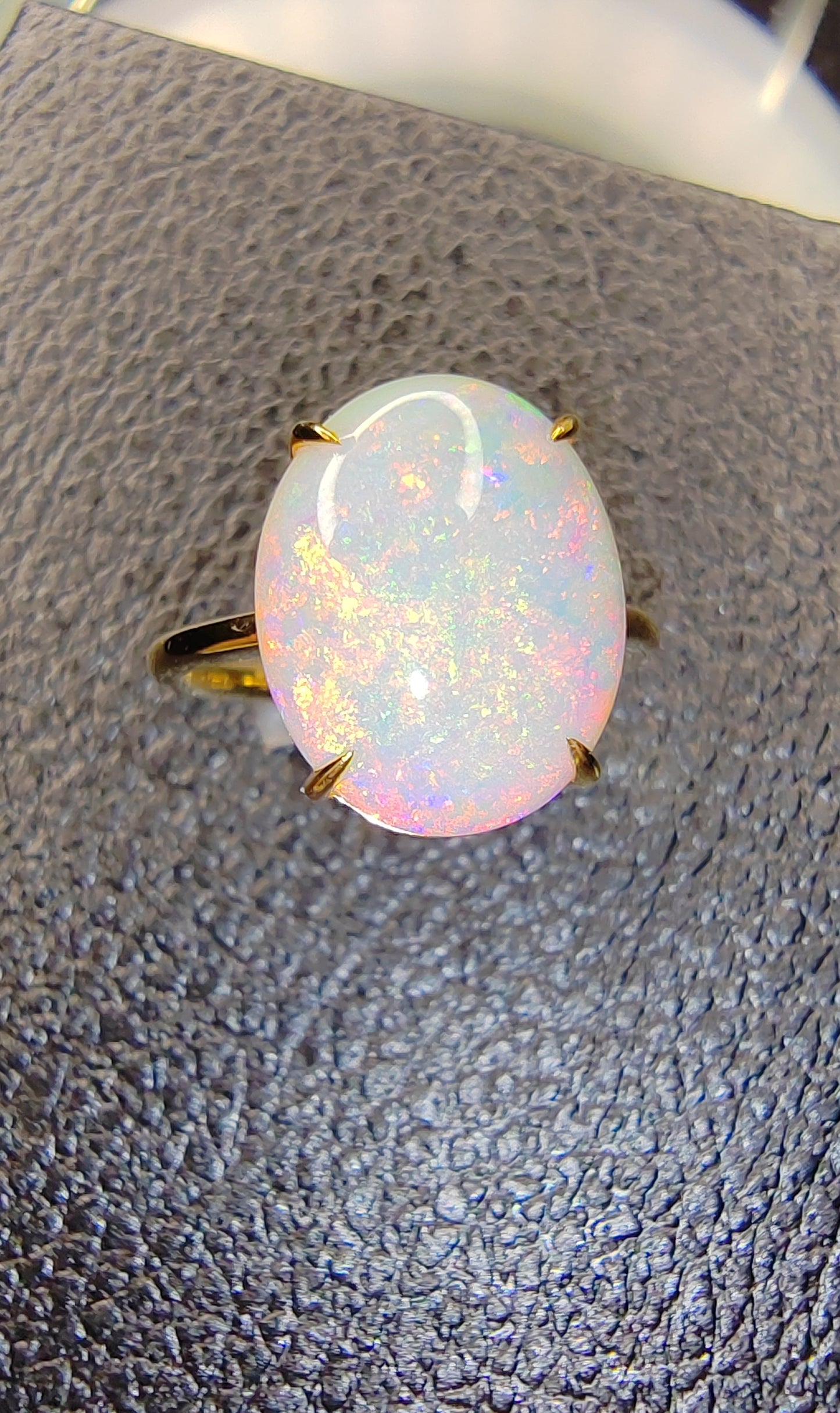 'Artist's Garden' 5.335ct Natural Solid Australian Crystal opal 14ct gold ring 14.5×11.8×5.4mm