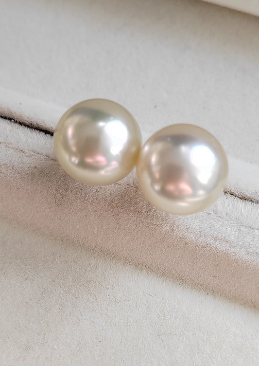 11.3mm Genuine south sea pearls classic earrings studs 18ct gold