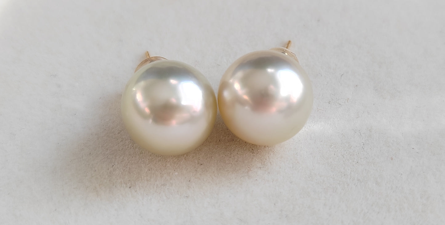 11.3mm Genuine south sea pearls classic earrings studs 18ct gold