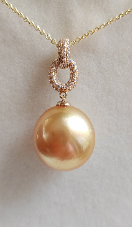 18ct gold pendant genuine golden south sea pearl 13.6x14.5mm