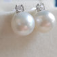 18ct white gold diamond earrings genuine south sea white pearls round 11.8mm