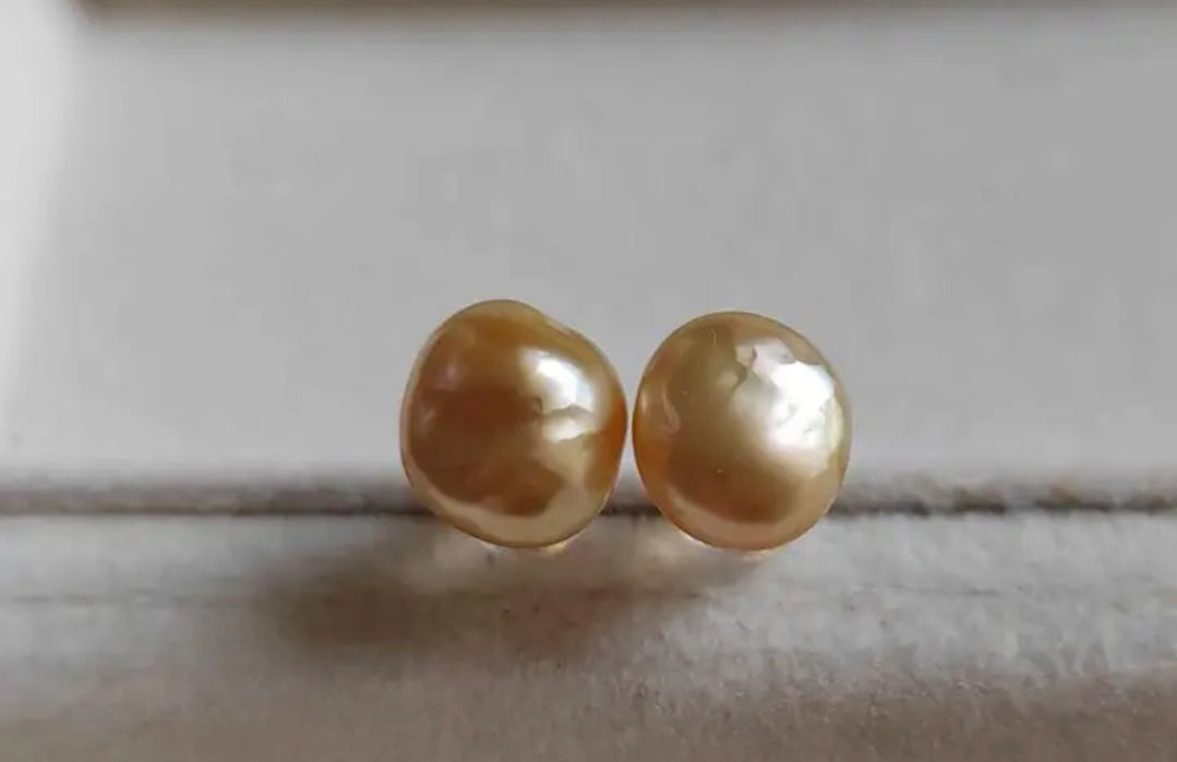 Clearance💖 Keshi goldeb south sea pearl 18k gold earrings