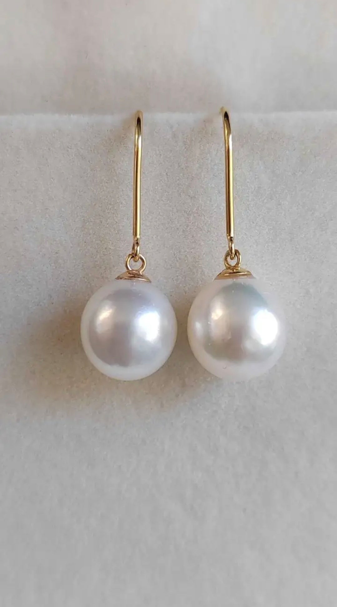 9.1mm Genuine south sea white pearls classic 18k gold dangle earrings