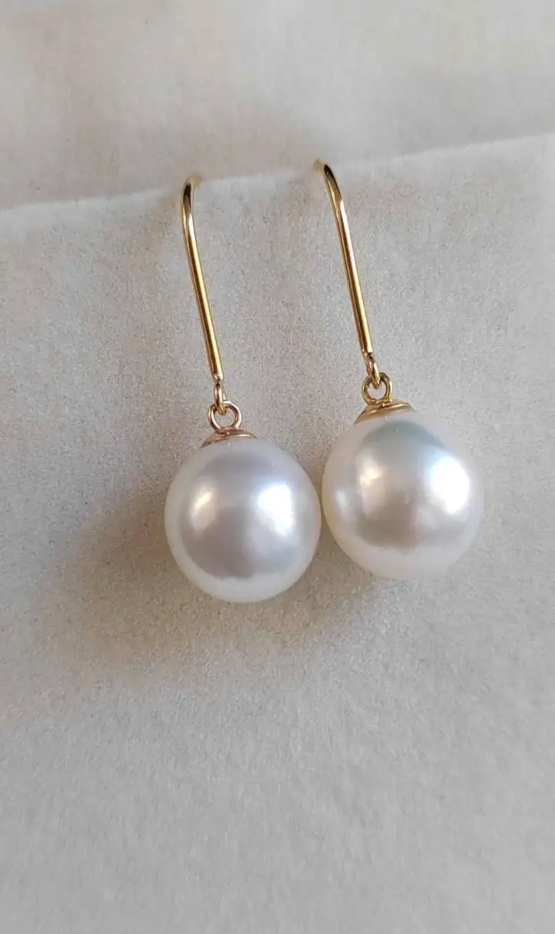 9.1mm Genuine south sea white pearls classic 18k gold dangle earrings