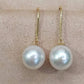9.1mm Genuine south sea white pearls classic 18k gold dangle earrings