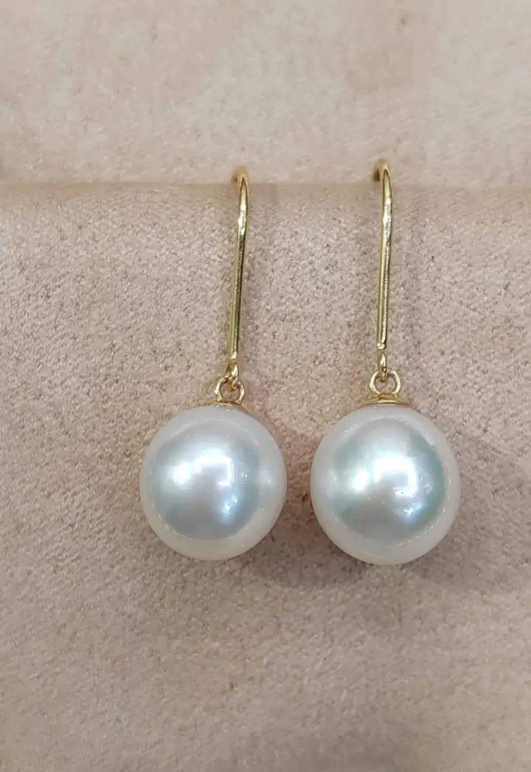 9.1mm Genuine south sea white pearls classic 18k gold dangle earrings