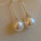 9.1mm Genuine south sea white pearls classic 18k gold dangle earrings