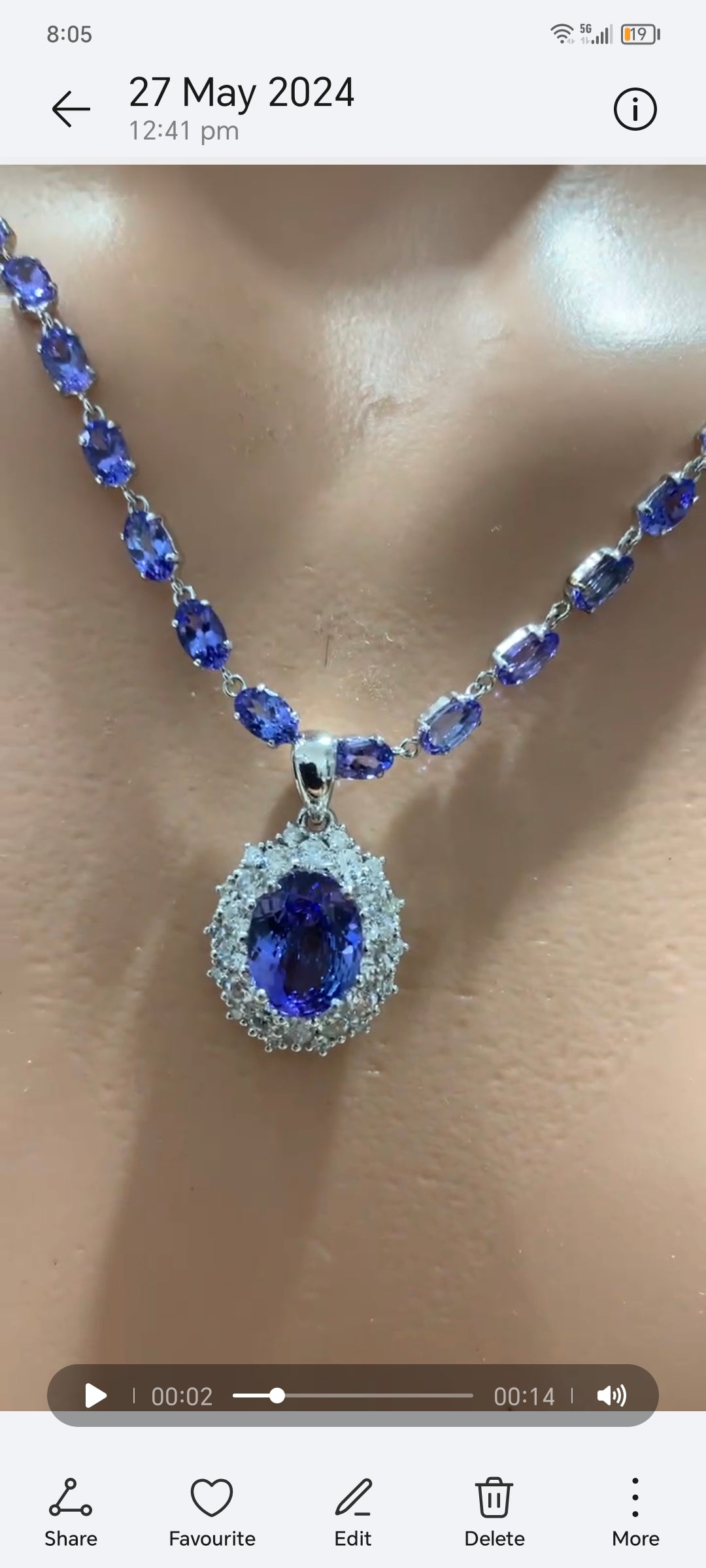 12ct Natural Tanzanite 0.81ct natural brilliant diamonds fine Platinum Pt900 necklace and pendant