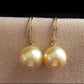 18ct gold diamond classic dangle earrings genuine golden south sea pearls 11.2mm AAA