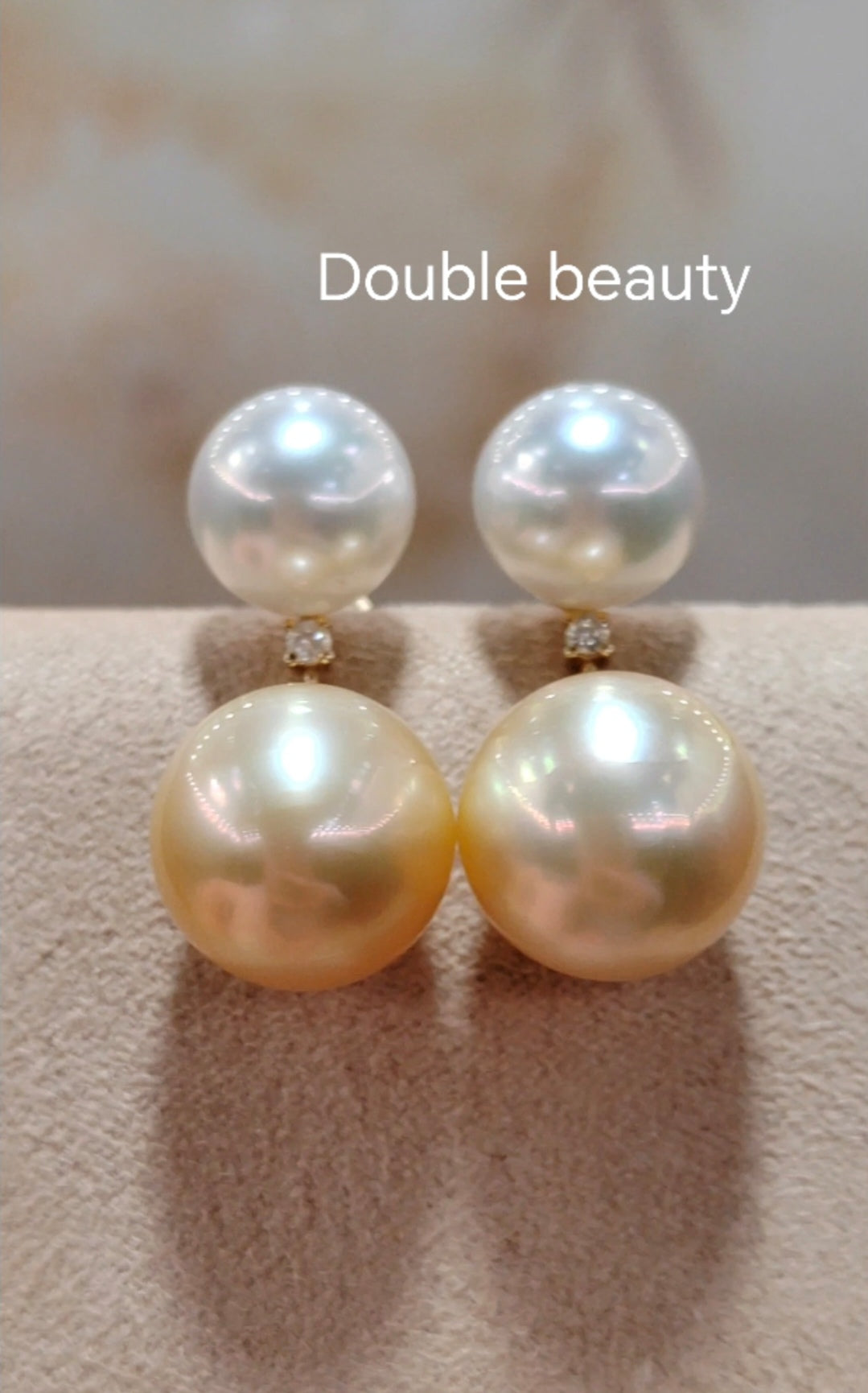 'Double Beauté' 18k gold diamond earrings genuine south sea pearls 8.7-11mm