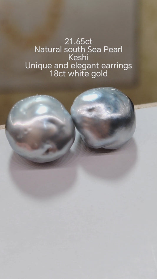 'Nuvole' rare find 21.65ct genuine Keshi south Sea Pearls 18ct white gold earrings