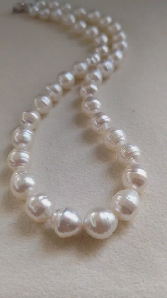 8.6-10.7mm Genuine south sea white pearls baroque necklace