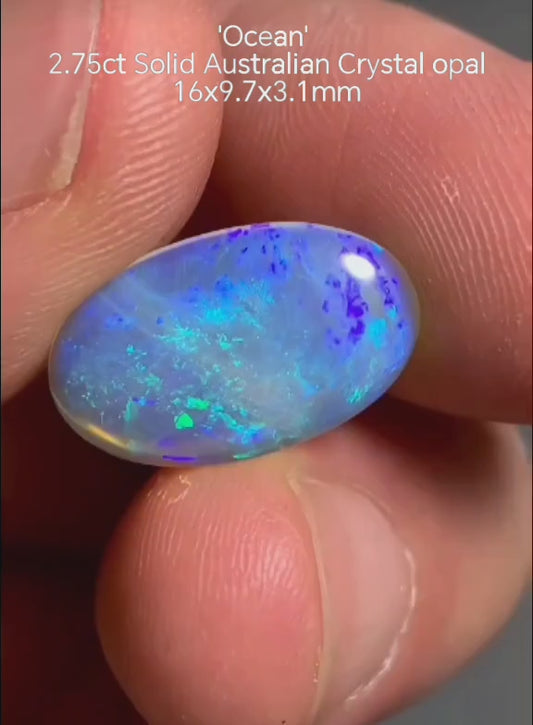 'Ocean' 2.75ct Solid Australian Crystal opal 16x9.7x3.1mm