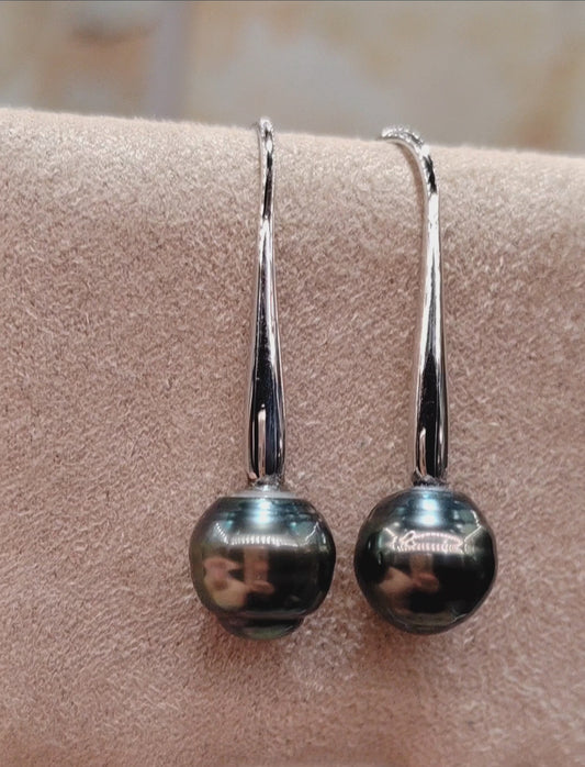 8.7mm Genuine tahitian south sea pearls classic French hooks earrings sterling silver