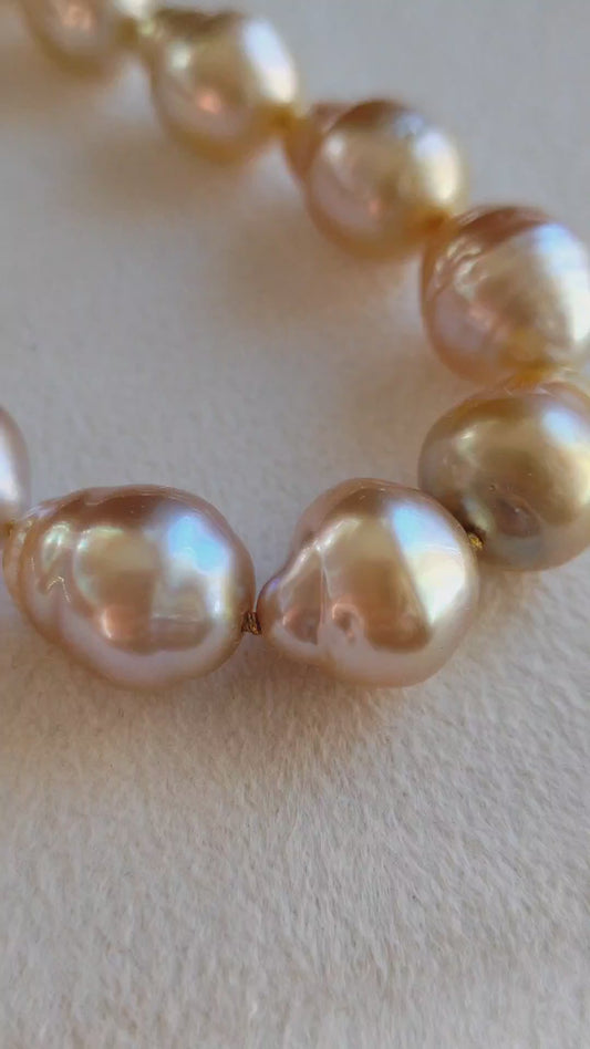 8.2-11.7mm Genuine golden south sea pearls classic baroque necklace