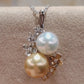 'Double Beauté' 18ct gold diamond pendant genuine south sea pearls