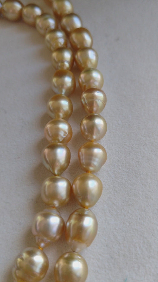 10.1-13mm Genuine golden south sea pearl baroque necklace 14k gold