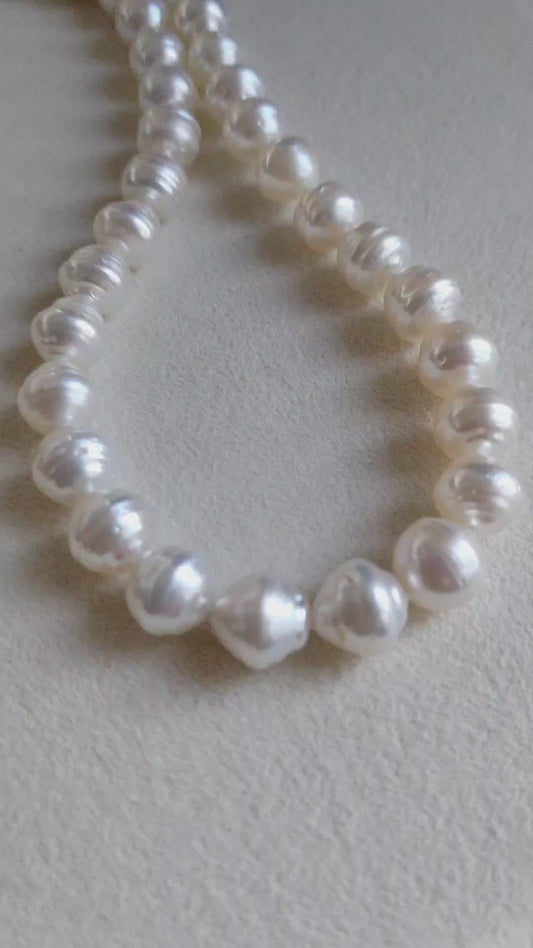 9-10.5mm Genuine Australian south sea white pearls baroque strand necklace