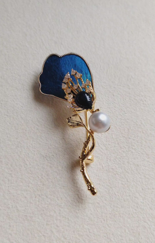 'Lily of the Valley' brooch genuine south sea white pearl 8.9mm