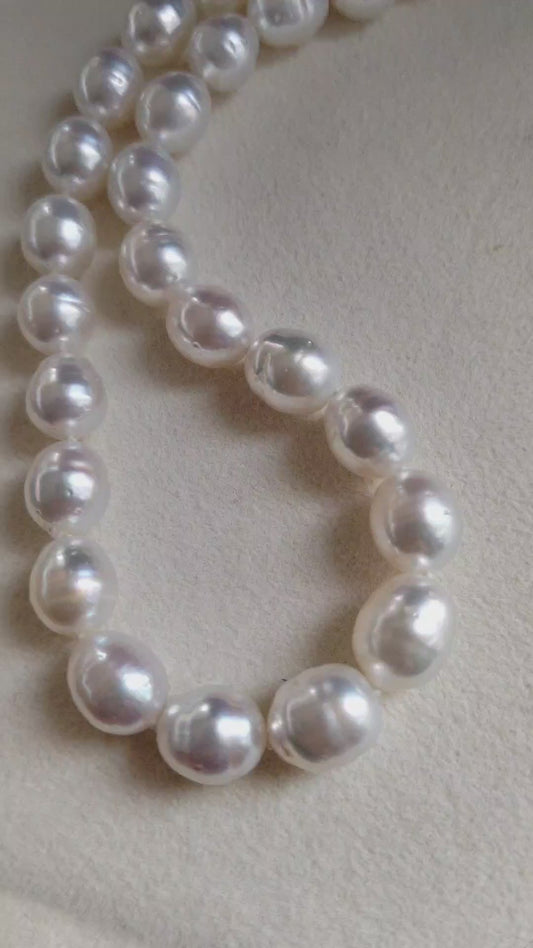 9-10.7mm Genuine south sea white pearl 14k gold necklace