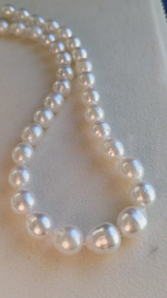 9-10.8mm Genuine Australian south sea white pearls 14k gold necklace