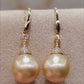 14K gold 10.1mm genuine south sea golden pearls earrings