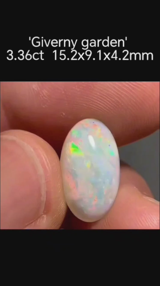 'Giverny garden' 3.36ct Solid Australian white opal Coober Pedy 15.2x9.1x4.2mm