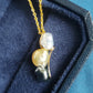 'A feather' 18k gold pendant genuine south sea & Tahitian Keshi pearls 'Wild'