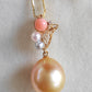 'Sunset' 18k gold diamond pendant genuine golden south sea pearl and Coral
