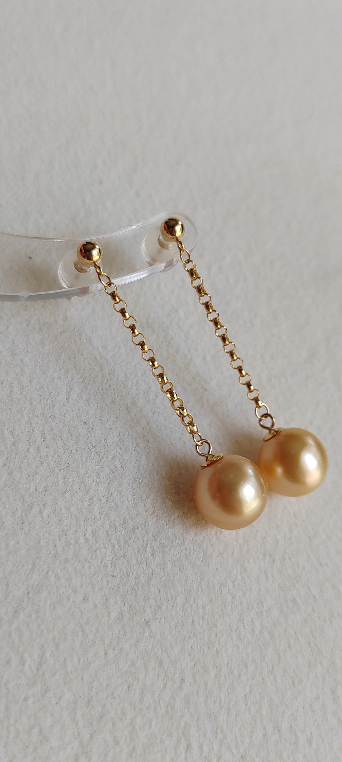 18k gold dangle earrings genuine golden south sea pearl 8.3mm