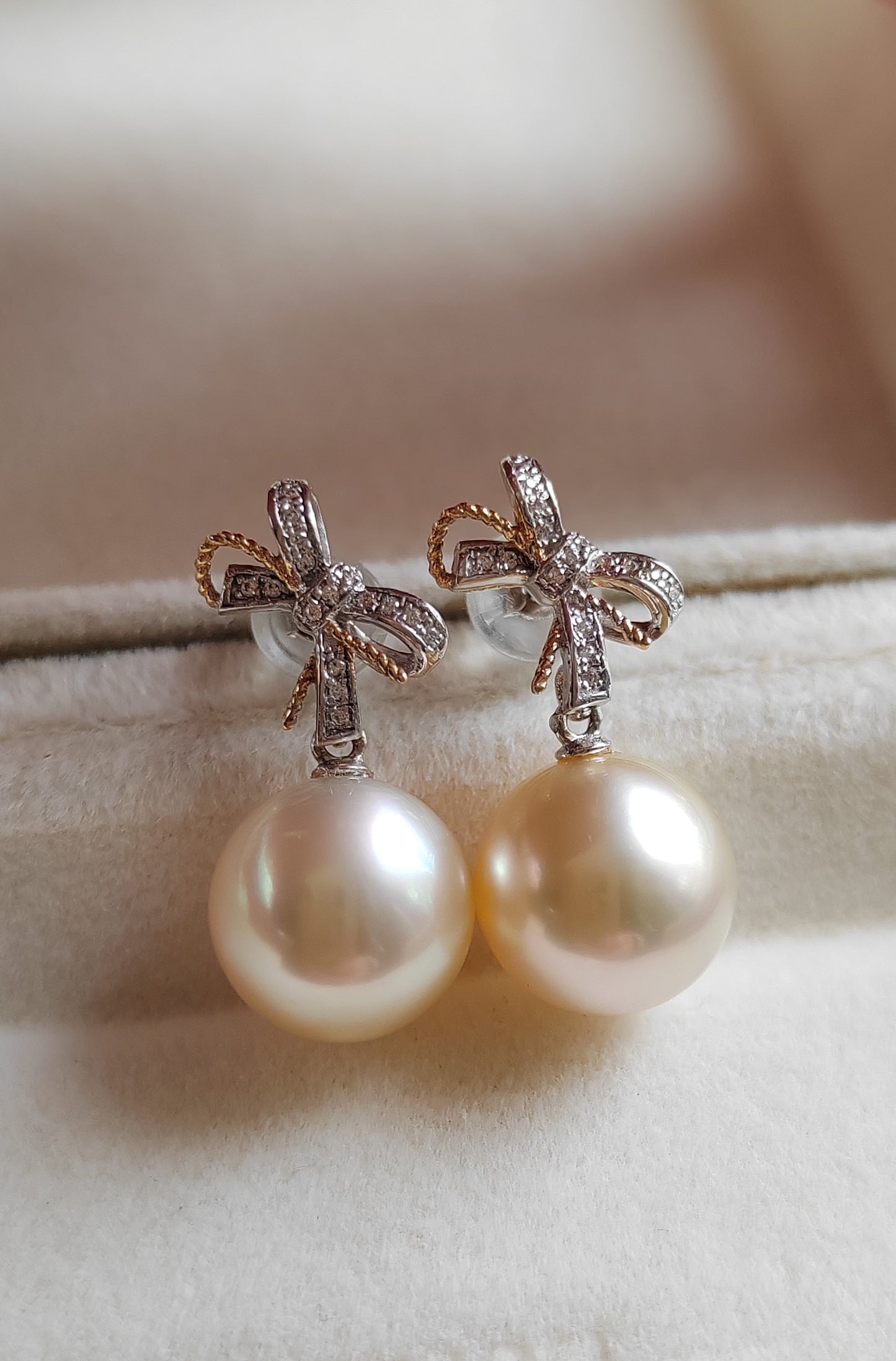 18k gold earrings genuine golden south sea pearls 10mm round