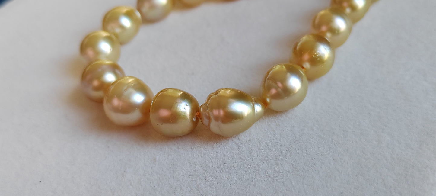 10.1-13mm Genuine golden south sea pearl baroque necklace 14k gold