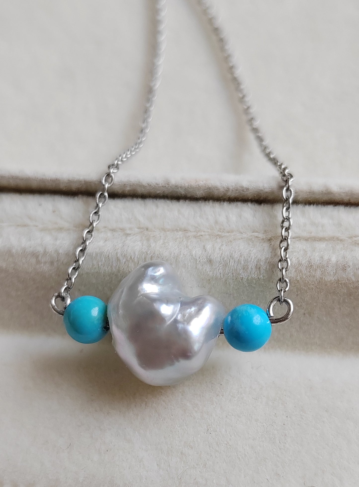 'Wild' Natural Turquoise genuine Australian south sea Keshi pearl necklace
