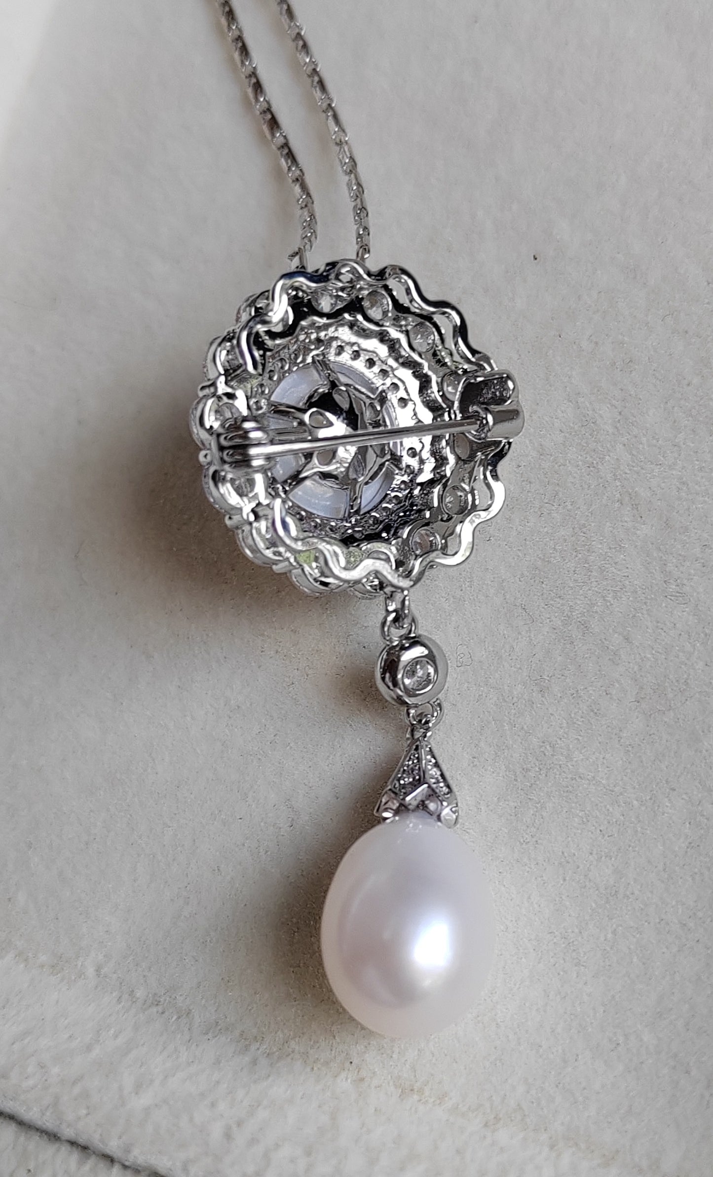 Elegant French style brooch & necklace genuine freshwater pearls 9.8-10.9mm
