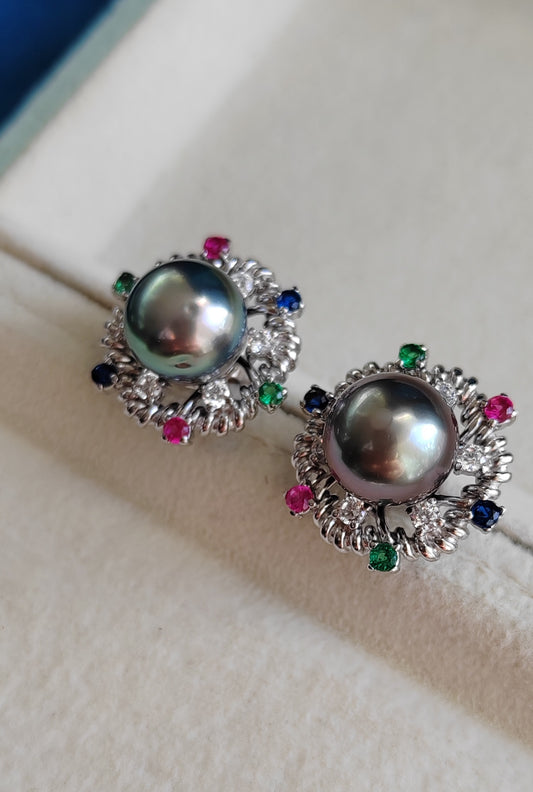 'Festival' earrings Genuine tahitian south sea pearls 10.3mm