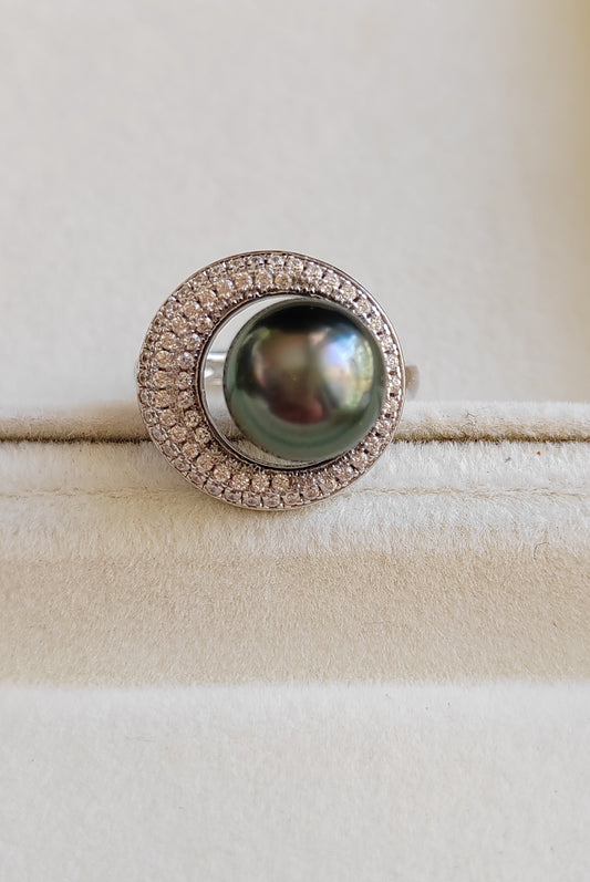 'Moon' ring genuine tahitian pearl 9.4mm