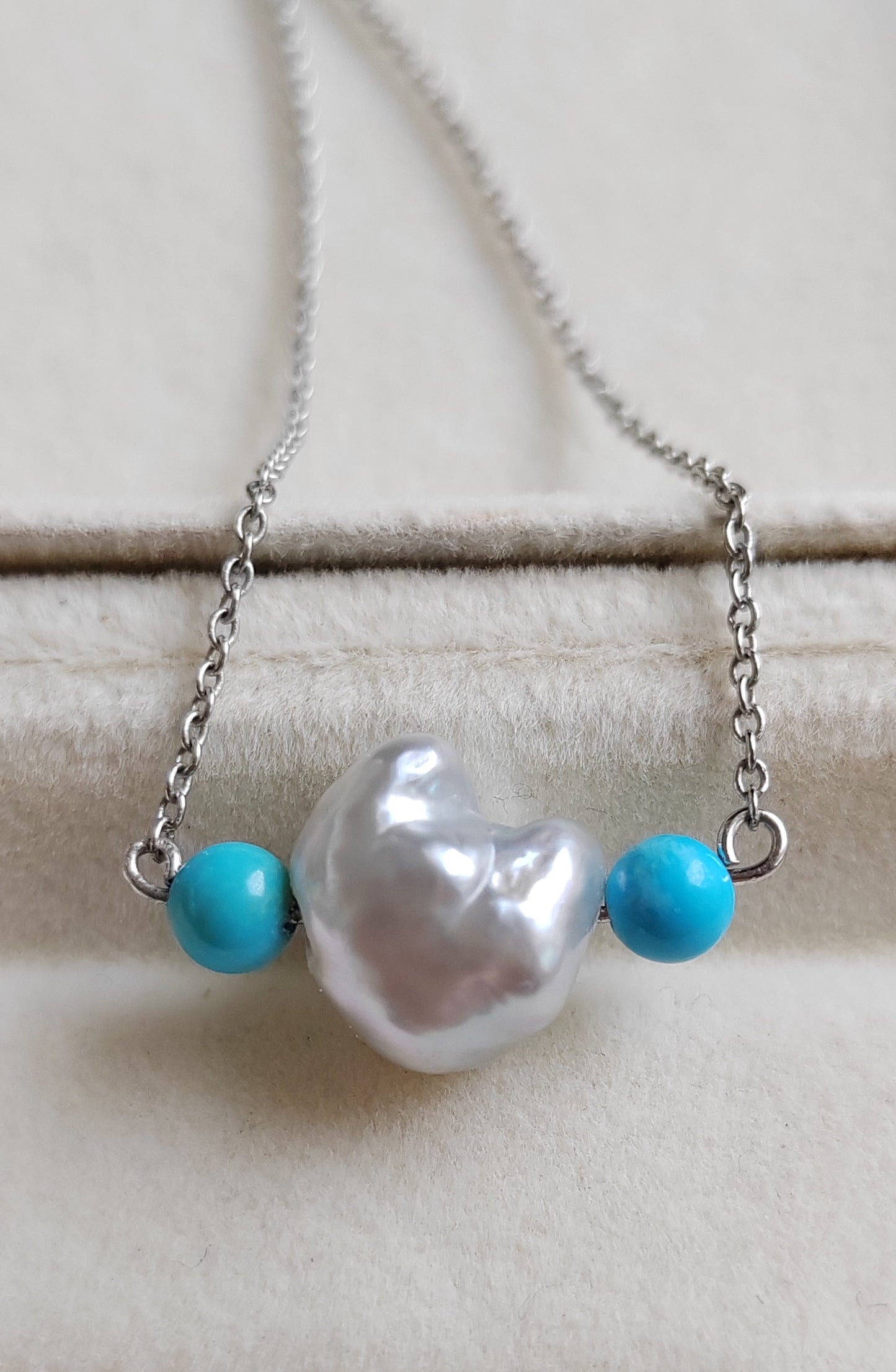 'Wild' Natural Turquoise genuine Australian south sea Keshi pearl necklace