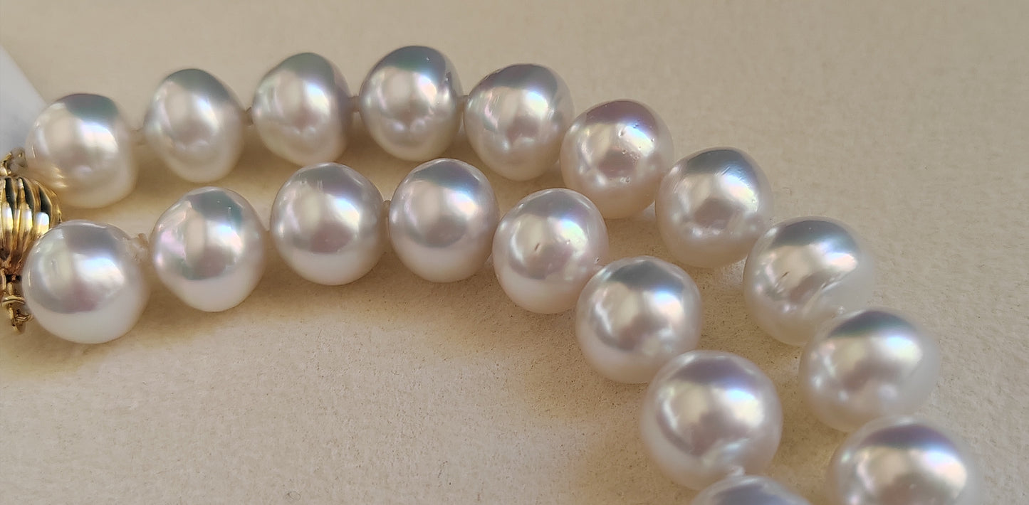 11-12.7mm Genuine south sea white pearl necklace 9K gold