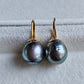 9k gold French hook earrings genuine tahitian south sea pearls 11mm