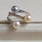 6.2-6.4mm Genuine Japanese akoya pearls triple beauty Ring