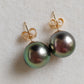'Vivid Peacock' 14k gold every day earrings studs genuine tahitian south sea pearls 10.2mm