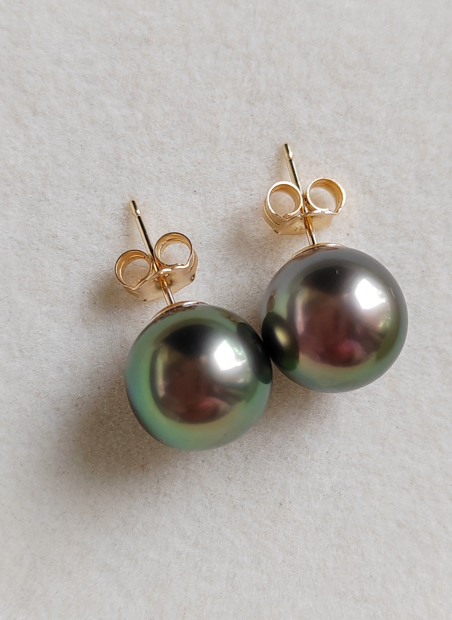 'Vivid Peacock' 14k gold every day earrings studs genuine tahitian south sea pearls 10.2mm