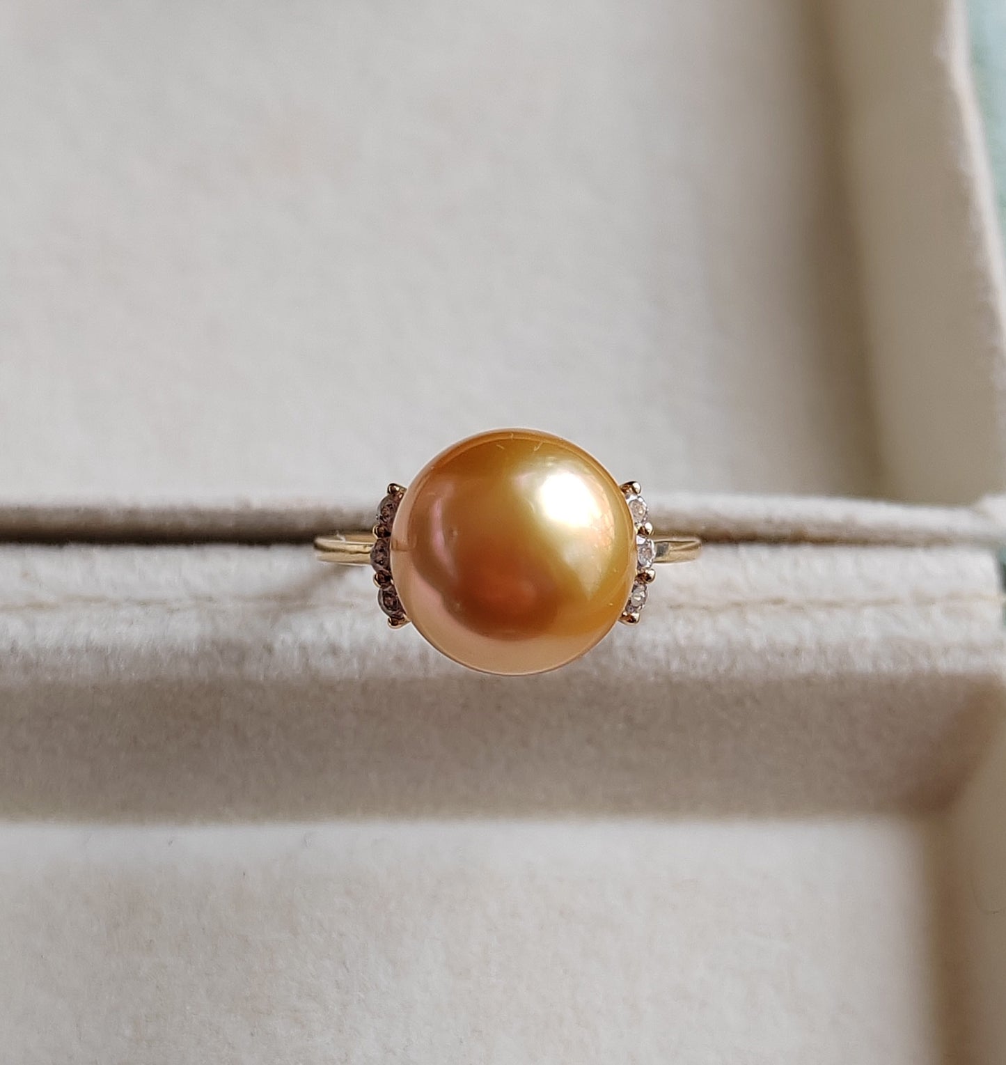 10.9mm Genuine golden south sea pearl 18k gold solitaire ring