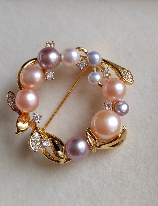 3.5-7.6mm Genuine freshwater pearls multicolour flower brooch