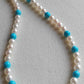 14k gold necklace Natural Sleeping Beauty Turquoise and Genuine Japanese akoya pearls