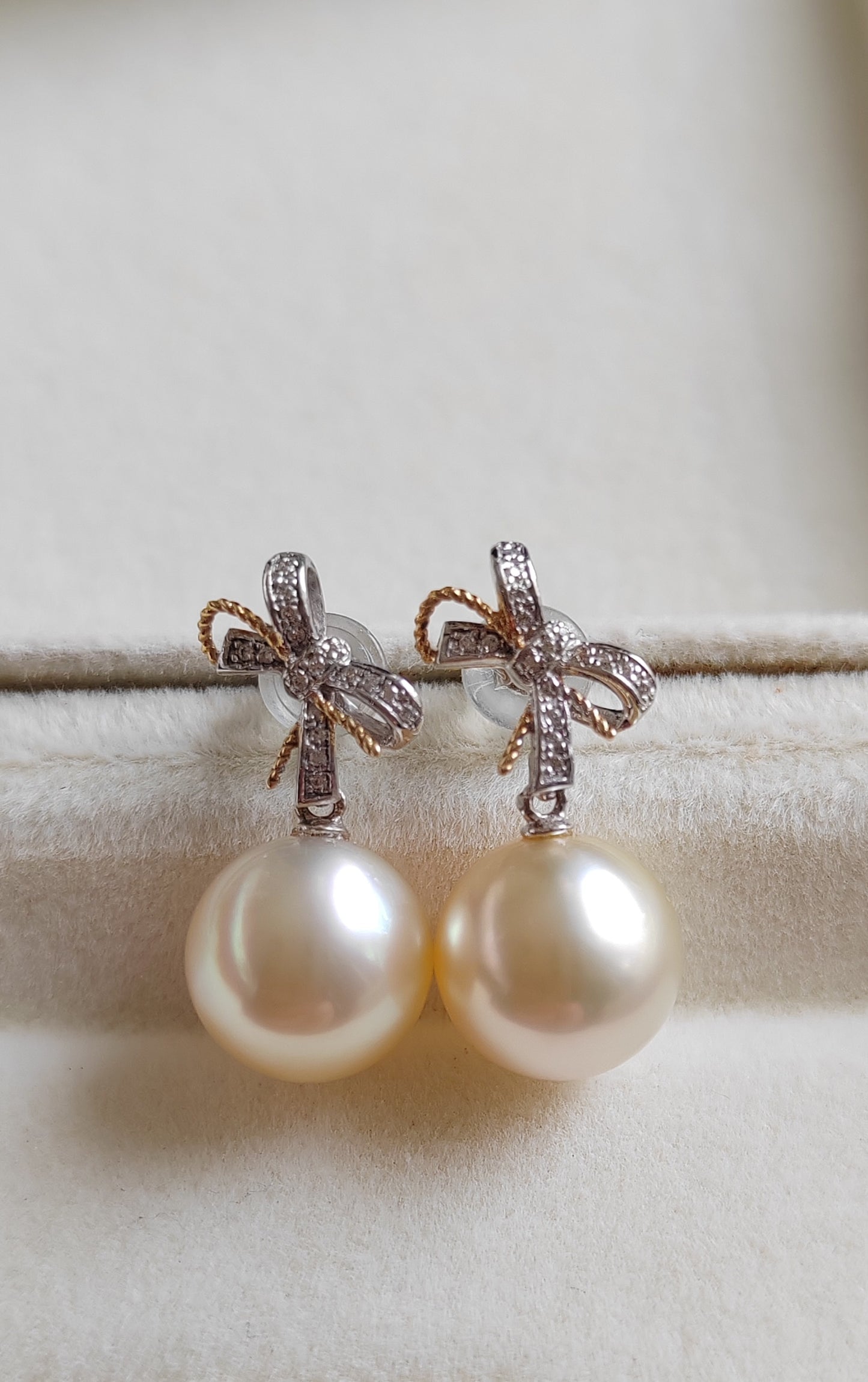 18k gold earrings genuine golden south sea pearls 10mm round
