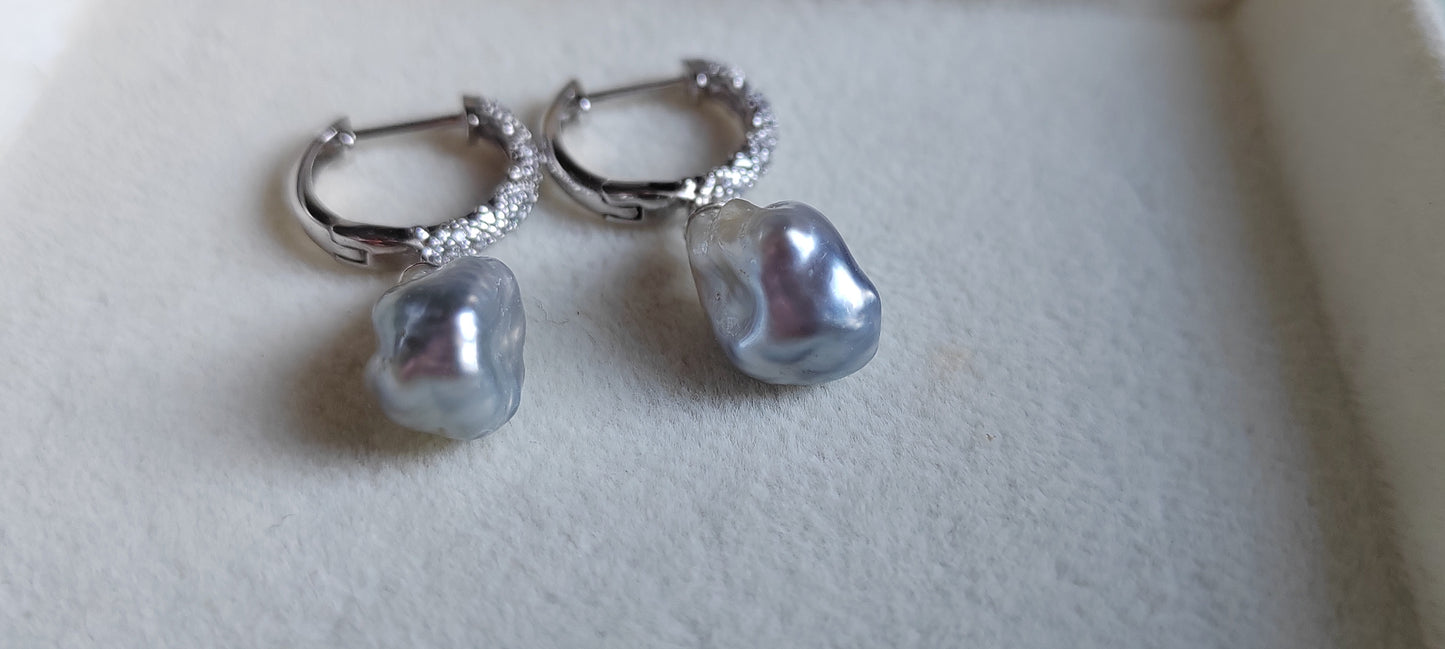 'Wild Lily' Genuine south sea Keshi pearl fairy hoop earrings